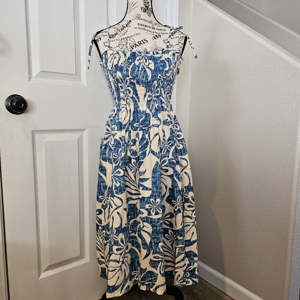 Fashion E&K Hawaiian Vintage Smocked Cotton Beach Dress One Size Fit Most
